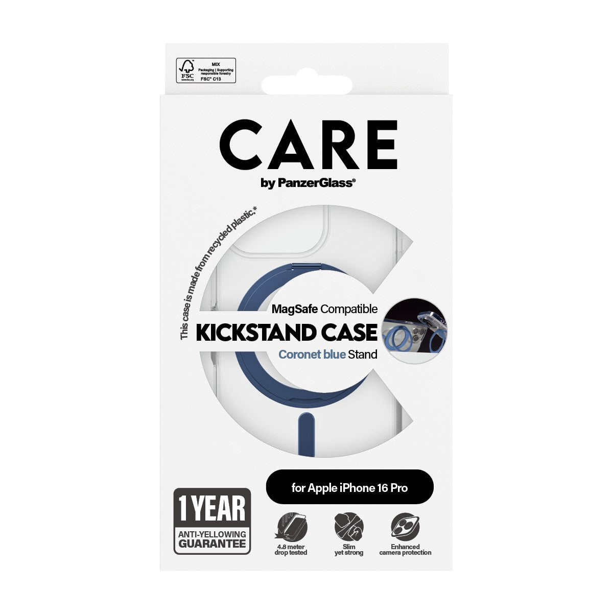 CARE by PanzerGlass® Feature Case Transparent m. Blau Kickstand & MagSafe iPhone 16 Pro